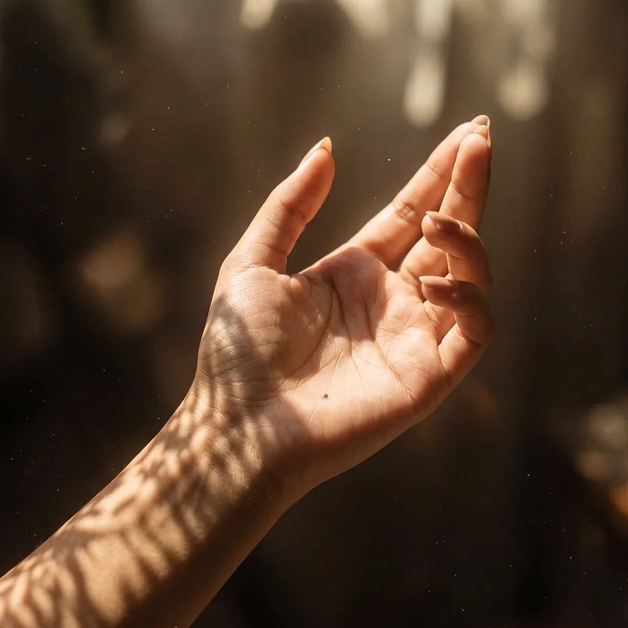 A hand held in warm, dappled sunlight
