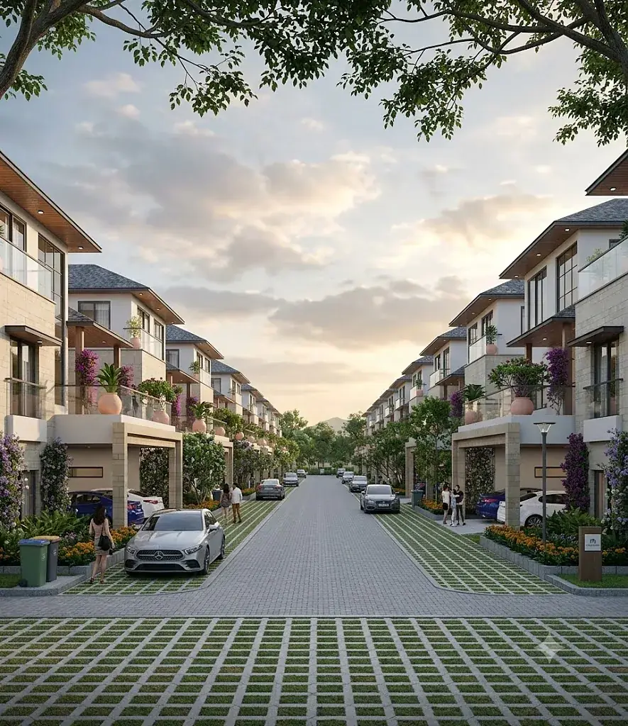 A tree-lined villa street at Luxury Villas Sarjapur, Bengaluru
